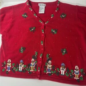 B.P Design Nutcrackers Christmas Cardigan Sweater Beads Embroidery Womens XL